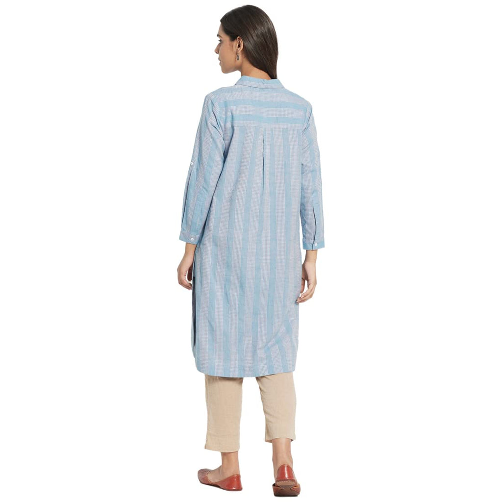 Fabindia Women Woven Knee Length Kurta Cotton_Blue