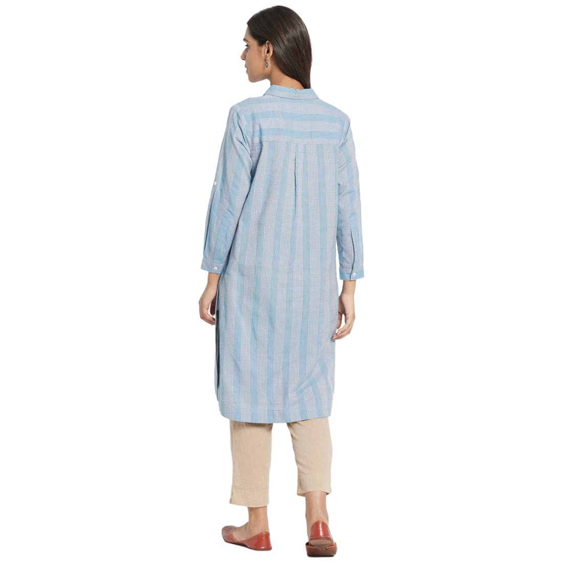 Fabindia Women Woven Knee Length Kurta Cotton_Blue