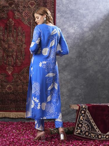 ANNI DESIGNER Womens Rayon Blend Straight Printed Kurta with Pant (ANAAR-BLUE-VKS03_M_Blue_Medium)