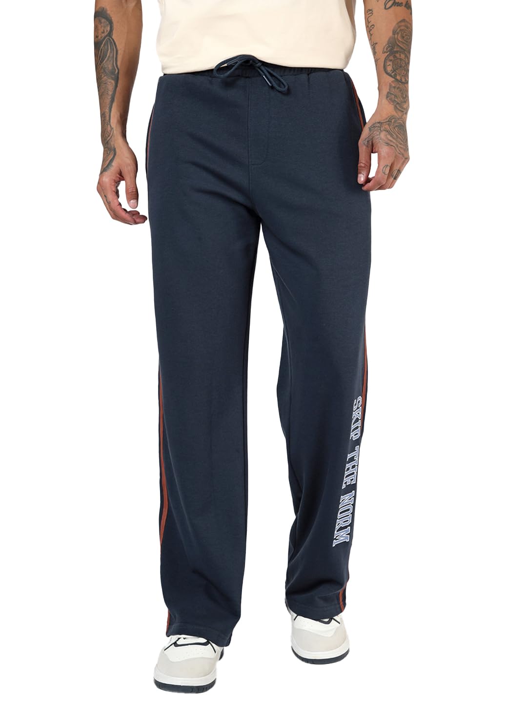 Bewakoof MenS Typography Straight Fit Terry Track Pant_694355_Blue_S