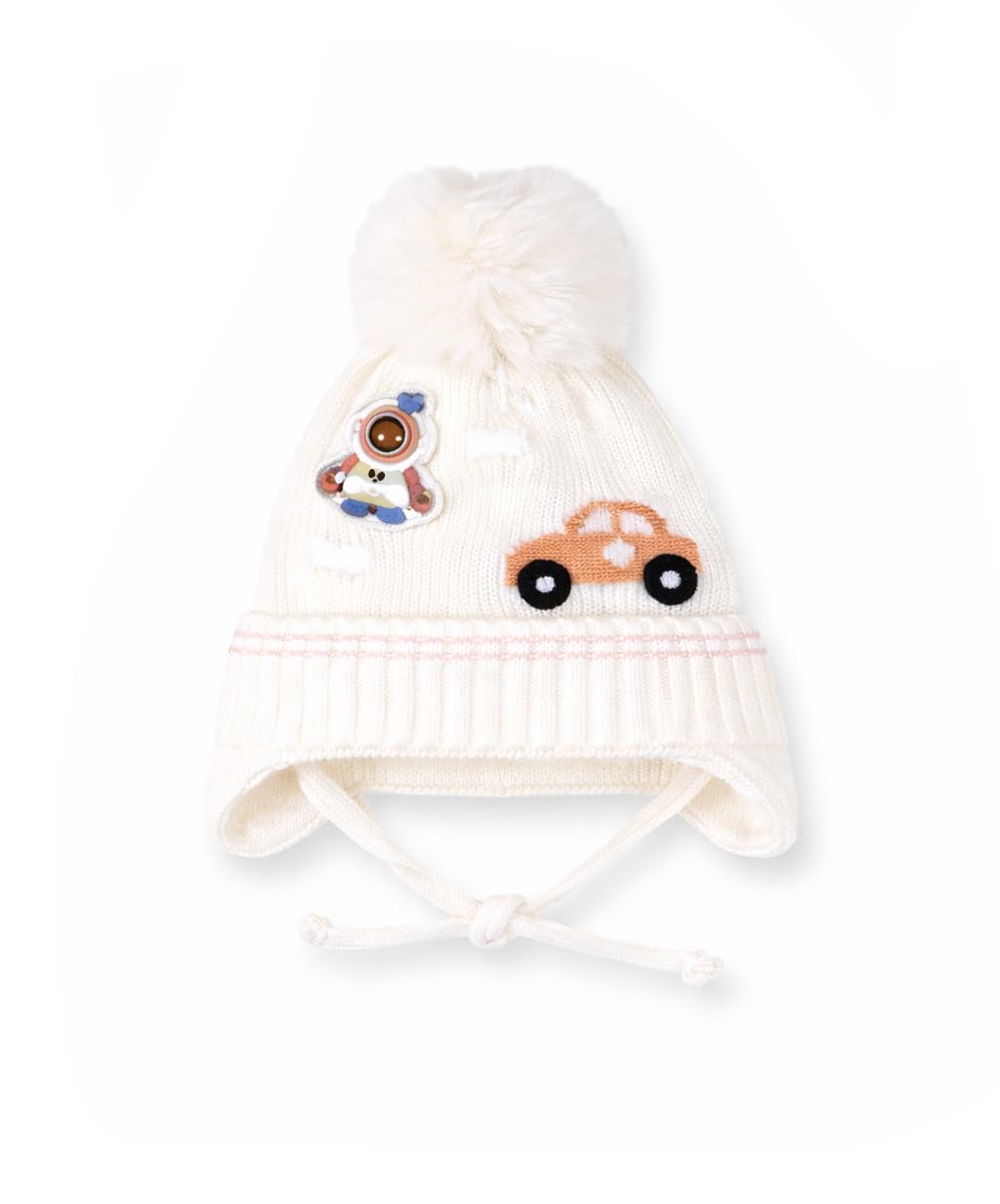 Bold N Elegant Baby Kids Warm Wool Grandma Knitted Astronaut Car Print Cute Winter Cap Beanie Hat Topa With Tie Up Winter Access 0-24
