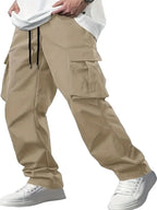Indoprimo MenS Cotton Trousers Cargo Style With Drawstring Both Side Pockets Solid Pattern Regular Fit And Long Length Cream