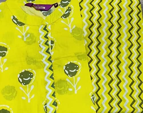 Anni Designer Women'S Cotton Blend Flower Print Kurta With Palazzo (Yellow Flower_M_Yellow_Medium)