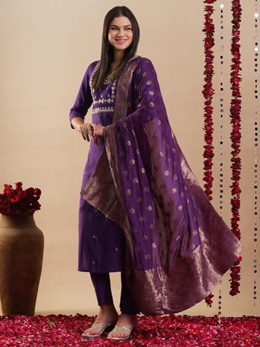 ANNI DESIGNER Womens Rayon Blend Straight Embroidered Kurta with Pant & Dupatta (MANUSHI BEGANI-VKS03_XL_Begani_X-Large)