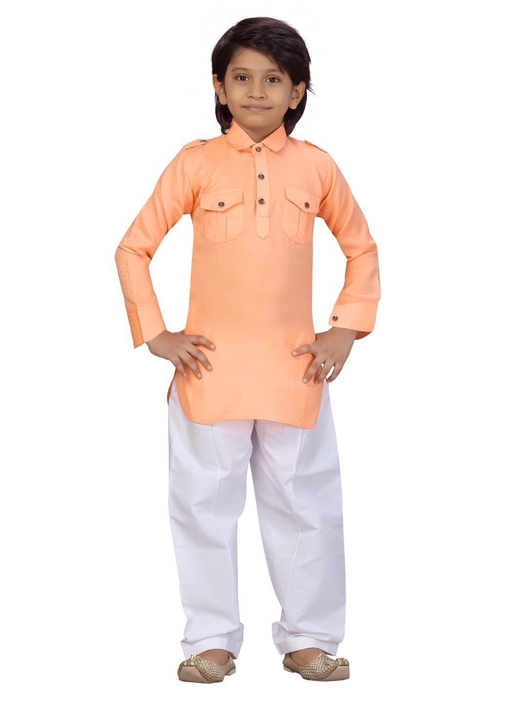 Aarika Boys Orange-White Color Pathani Kurta Pyjama Set (Jly_Ps_Jk_101_Orange_2)