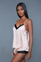 Be Wicked Natalie Satin Chemise & Briefs, Black/Pink