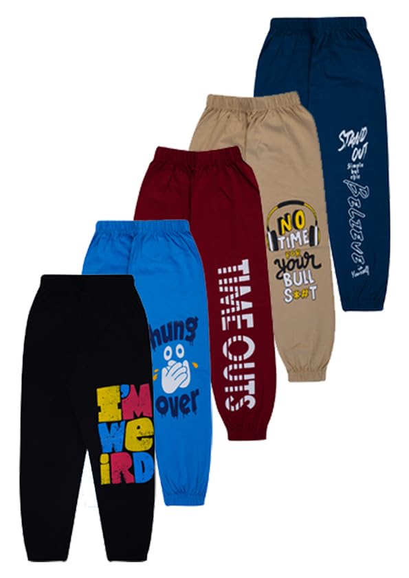 T2F Boys Cotton Regular Fit Printed Track Pants (Pack fo 5)
