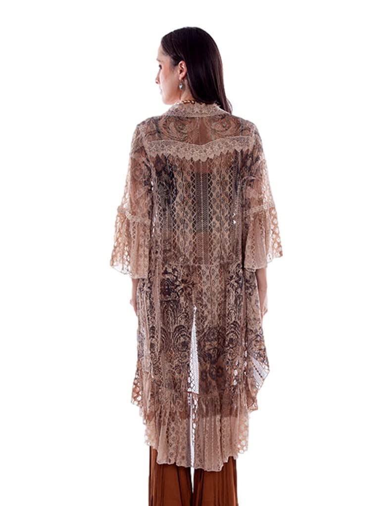 PRINTED LACE CARDIGAN W/CROCHET TRIM