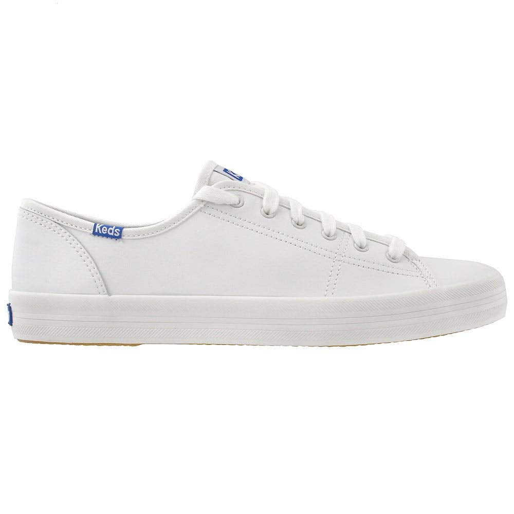 Keds Kickstart Lace Up, Sneaker Womens, White/Blue Leather, 7.5 Medium