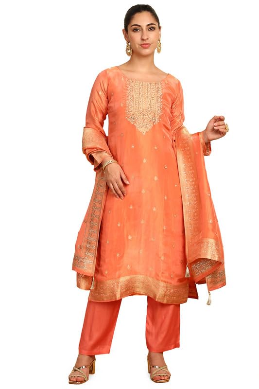 Soch Women Silk Blend Zari Woven Unstitch Dress Material with Cutdana
