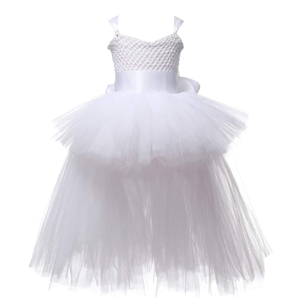 HJTT White Tutu Dress for Girls Wedding Party Tulle Princess Dresses Toddler Birthday Gift Kids Christmas Halloween Costume (Whi