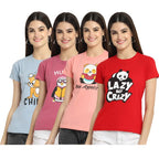 Preneum Womens Cotton Regular Fit Latest Graphic Stylish Printed Short Sleeves Casual T-Shirt || Latest Trendy & Styles (Pack 4