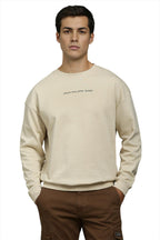 Louis Philippe Men Cotton Crew Neck Regular Casual Beige Graphic Print Sweatshirt, Medium