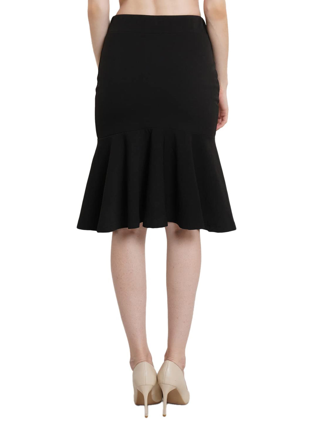 POPWINGS Casual Solid Black Peplum Style Skirt for Women || Semi-Formal Fit and Flare Skirt for Women || Latest Stylish Western