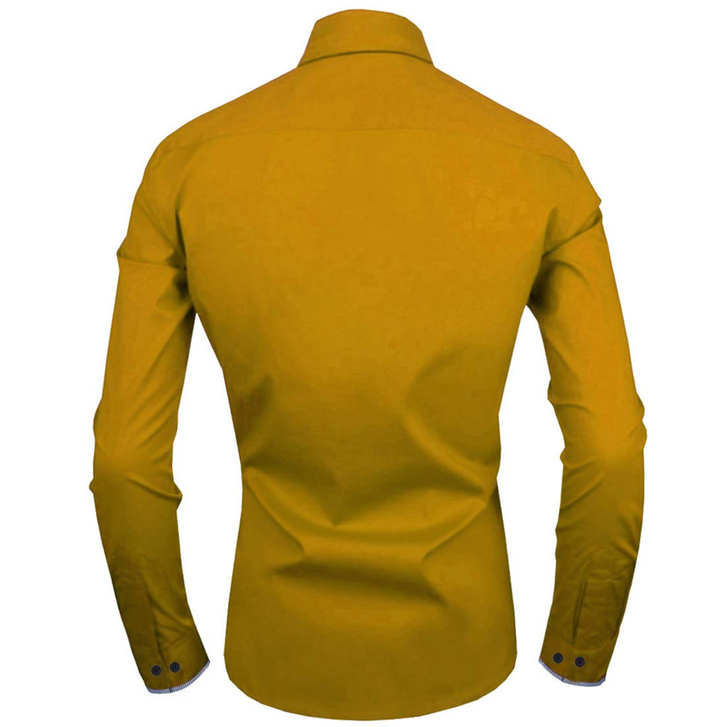 Zombom MenS Classic Cotton Blend Regular Fit Full Sleeve Spread Collar Casual Shirt For Men Gold