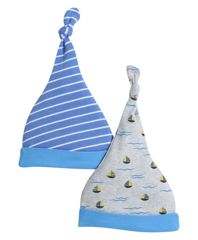 BUMZEE Royal Blue & Grey Baby Boys Knotted Cap Pack of 2 Age - 0-3 Months (Peb8605B-rbl.Gry)
