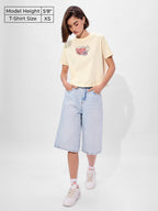 The Souled Store Priori - Tea Cotton Women & Girls Short Sleeve Round Neck Graphic Printed Relaxed Fit T-Shirts Yellow