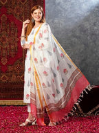 ANNI DESIGNER Womens Cotton Blend Straight Printed Kurta with Pant & Dupatta (Nairiti White-JL_L_White_Large)