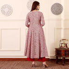 ANNI DESIGNER Womens Rayon Viscose Anarkali Printed Kurta with Pant (GRUSHA RED_L_Red_Large)