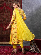ANNI DESIGNER Womens Cotton Blend Printed Straight Kurta and Pant with Dupatta (KALEPING-Yellow_XXL_Yellow_XX-Large)