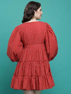 Ketch WomenS Cotton Blend Flounce Sleeve Short Dress Above The Knee Khj6000574_Red