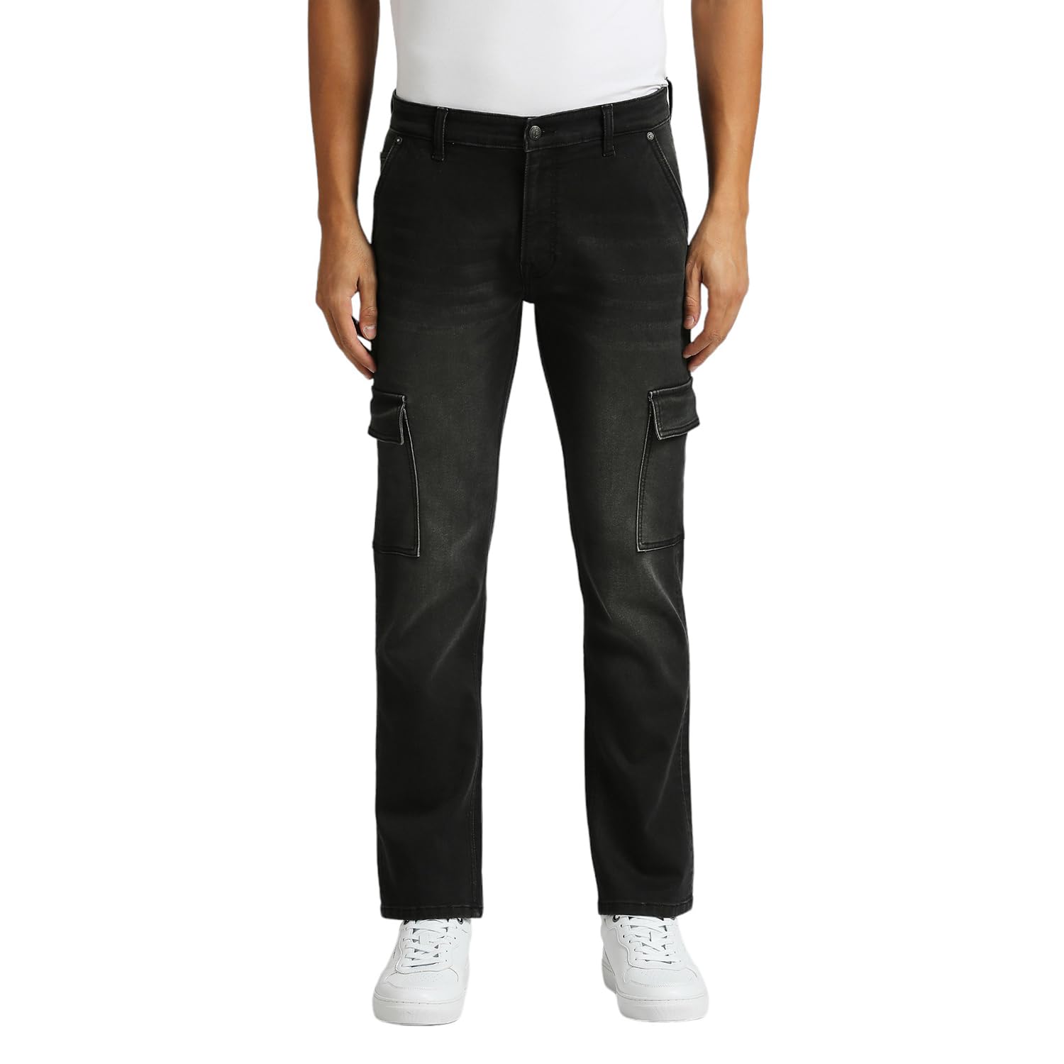 Cargo Straight Mid Waist Black Gymindigo Jeans