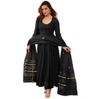 Gosriki WomenS Rayon Blend Anarkali Solid Kurta With Pant & Dupatta (Jayanti Black-Vks01-Gs_M_Black_Medium)