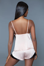 Be Wicked Natalie Satin Chemise & Briefs, Black/Pink