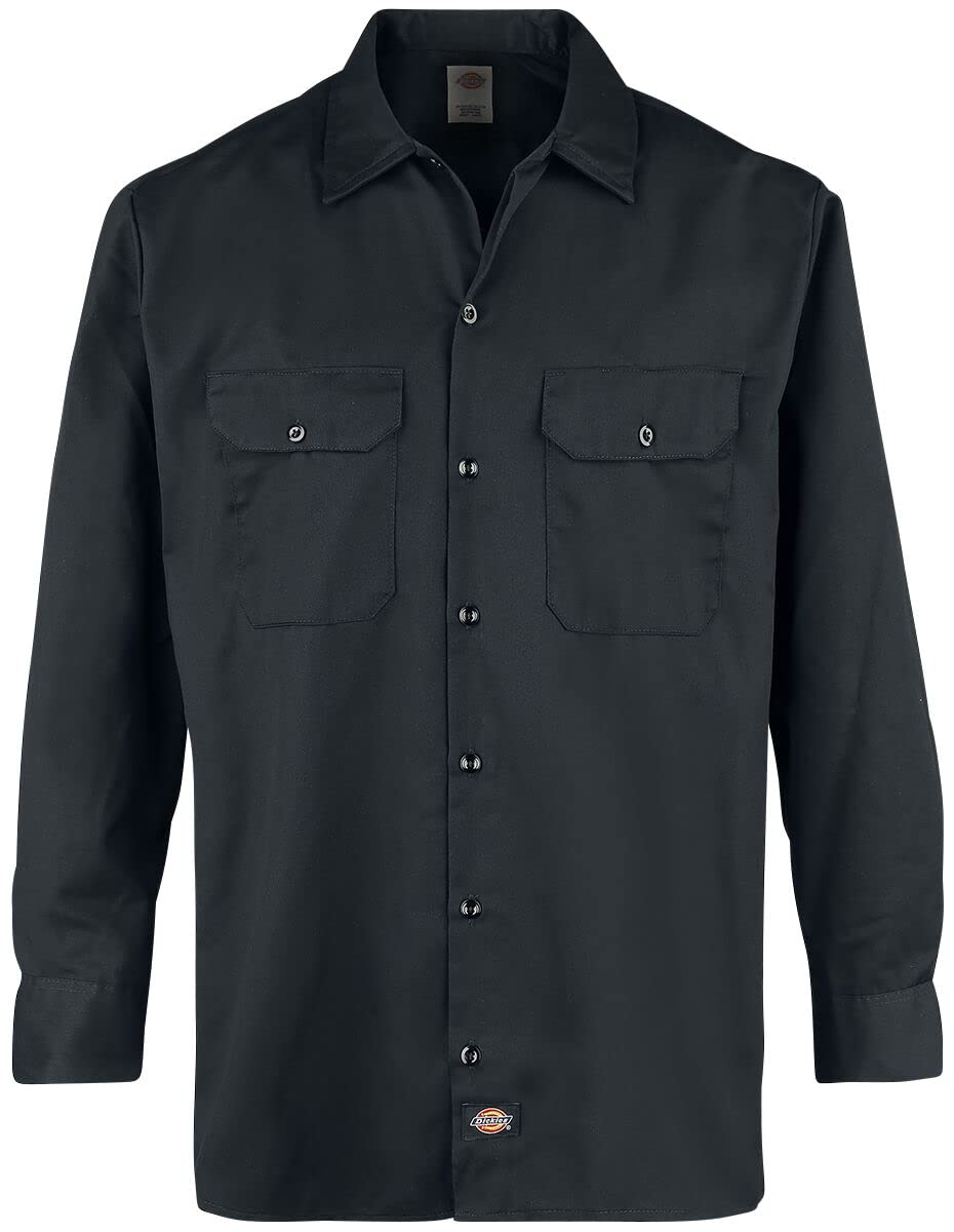 Dickies mens Long-sleeve work utility button down shirts, Black, X-Large US