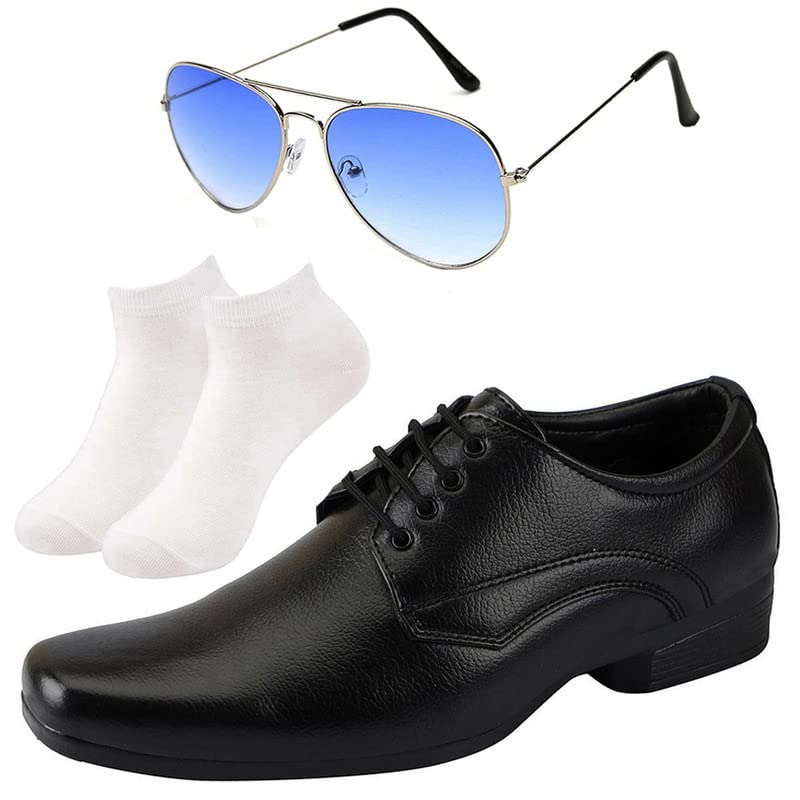 Vitoria l Men Black Lace Formal Shoes with White Socks & Silver Blue Avter/10 10