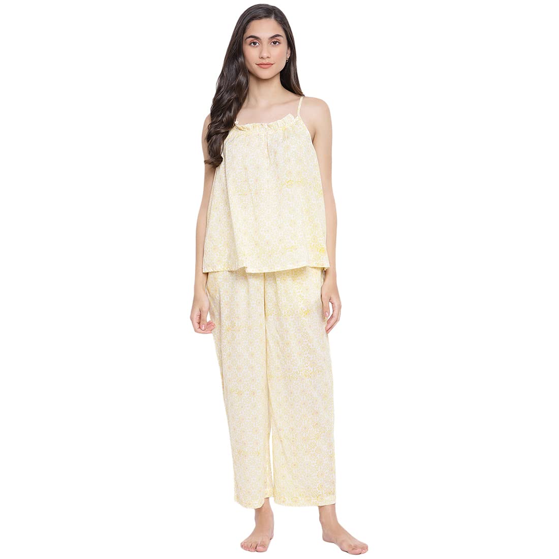 Fabindia Women Cotton Printed Set Yellow_M