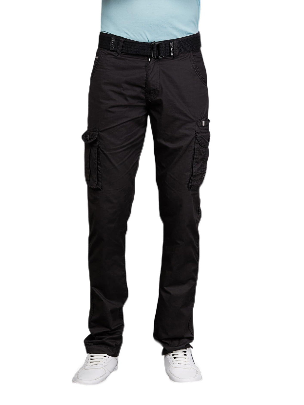 Beevee Mens Black Fixed Waist Cargo With Belt 30