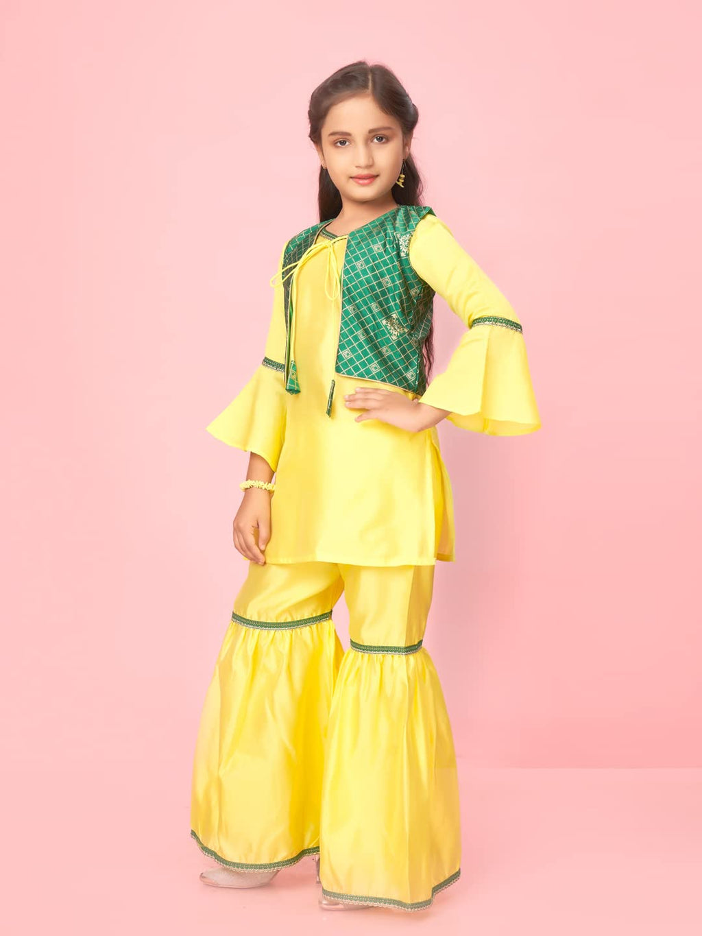 Aarika GirlS Silk Kurti Sharara Set (New_Sh-22149_Lemon