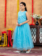 Aarika Girls Ethnic Wear Turquoise Colour Thread Embroidery Net Lehenga Choli Set (4-10 Years)