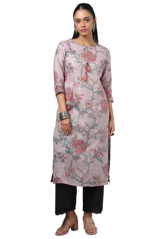 Soch Women Linen Floral Print Kurta with Tassels