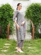 Womanista Women'S Silk Blend Cording Embroidered Kurta Pant With Dupatta Set (Kurtaset_1309)