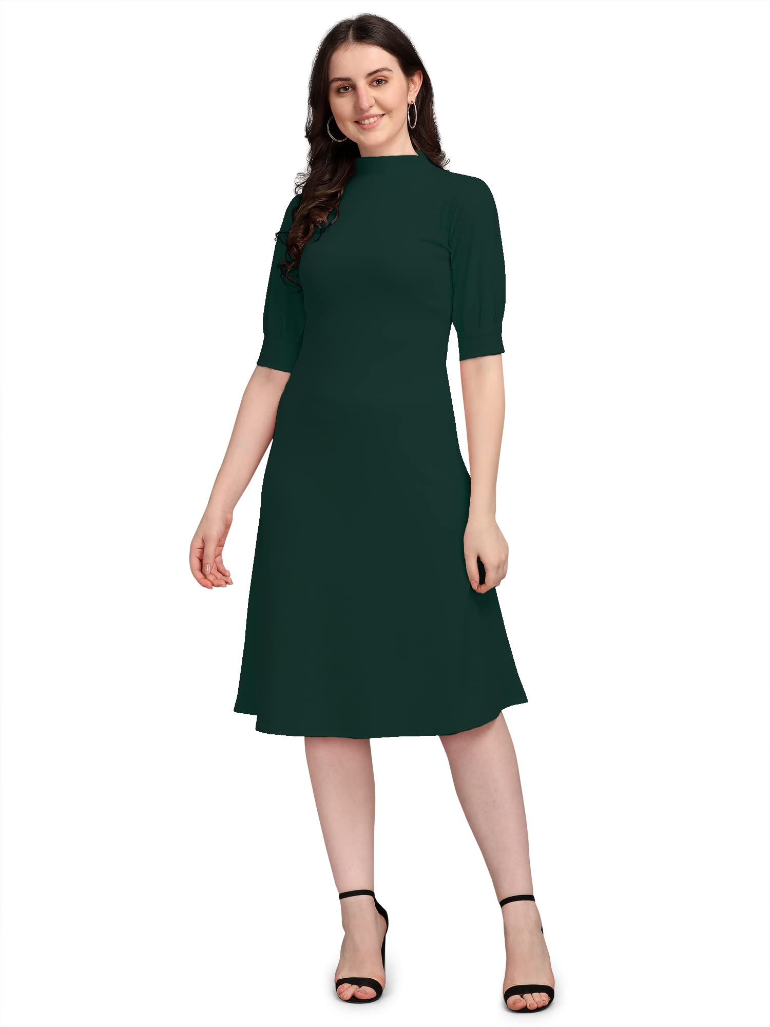 PURVAJA Womens Corduroy Fit and Flare Knee-Length Dress Ruby-115-GN-XL_Green