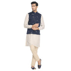 Manyavar MenS Cotton Blend Embroidered Kurta Set (Cpjosk307_Blue_L)