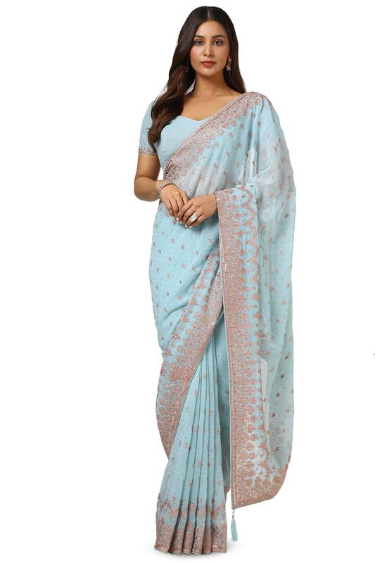 Soch Women Georgette Embroidered Saree with Stonework