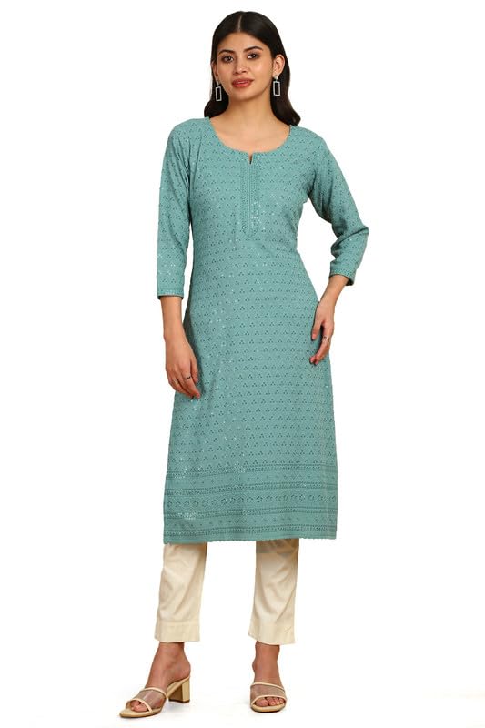 Soch Women Chikankari Machine Embroidery Rayon Kurta