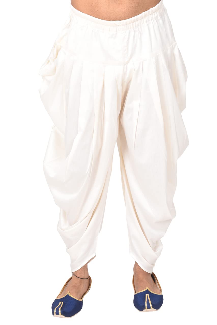 Manyavar MenS Patiala Salwar, Art Silk Self Design Off White (M)