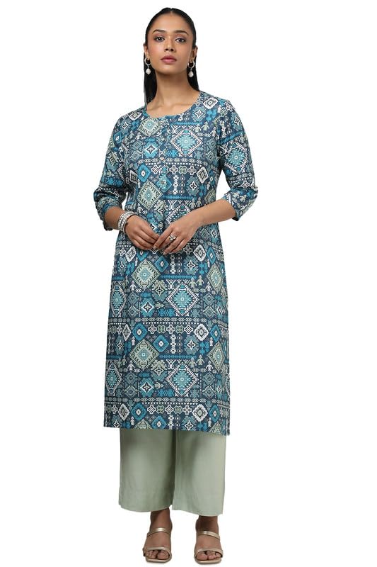 Soch Womens Navy Blue Rayon Ethnic Motifs Kurta