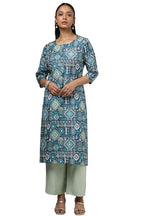 Soch Womens Navy Blue Rayon Ethnic Motifs Kurta