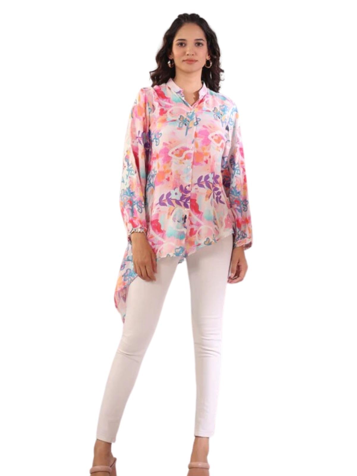 Greciilooks Womens Rayon Regular Fit Jeans Tops (Pink, Small)