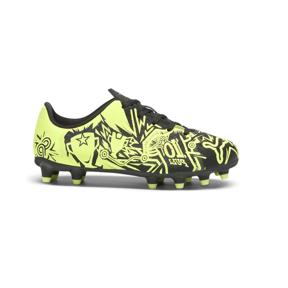 PUMA Tacto Christian Pulisic Firm, Artificial Ground Soccer Cleats Sneaker, Black-Electric Lime, 11 US Unisex Big Kid