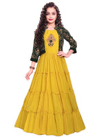 White Button New Jacket Latest Kids Gown for Girls Maxi Dress Yellow
