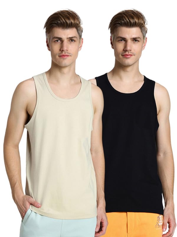 Veirdo Men's 100% Cotton Scoop Neck Regular Fit Solid Core Sleeveless Vest
