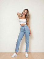 Kotty Women High Rise Cotton Lycra Blend Ankle Length Jeans Sky Blue