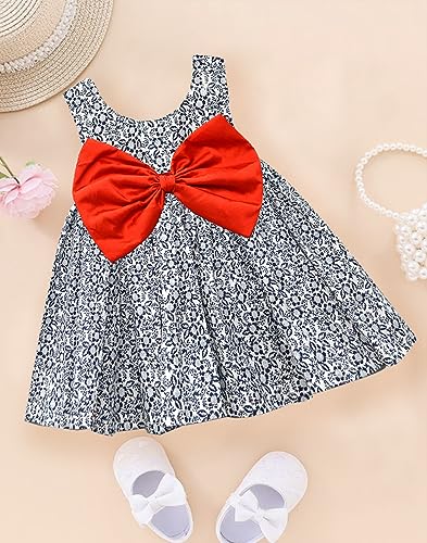 A.T.U.N. (ALL THINGS UBER NICE) Girls Floral Printed Round Neck Sleeveless Bow Fit & Flared Dress