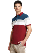 Dennis Lingo MenS Cotton Maroon Color-Blocked Polo T-Shirt
